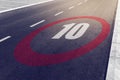 10 kmph or mph driving speed limit sign on highway Royalty Free Stock Photo