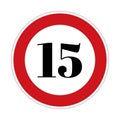 15 kmph or mph speed limit sign icon. Road side speed indicator safety element Royalty Free Stock Photo