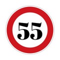 55 kmph or mph speed limit sign icon. Road side speed indicator safety element Royalty Free Stock Photo