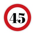 45 kmph or mph speed limit sign icon. Road side speed indicator safety element Royalty Free Stock Photo