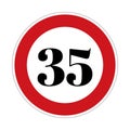 35 kmph or mph speed limit sign icon. Road side speed indicator safety element Royalty Free Stock Photo