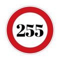 255 kmph or mph speed limit sign icon. Road side speed indicator safety element