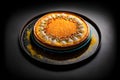 Knafeh on black background created with generative AI technology Royalty Free Stock Photo