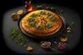 Knafeh on black background created with generative AI technology Royalty Free Stock Photo