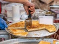 Knafeh or Kataif traditional Middle Eastern desert on a tray