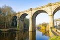 View of reflections of Knaresborough Viaduct, from the riverside walk.