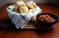 knead bread and chilean pebre sauce Royalty Free Stock Photo