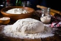 a kneaded bread dough for boxing day charity bake sale on a flour-covered table