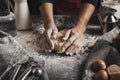 kneading dough composition bakery top. High quality beautiful photo concept Royalty Free Stock Photo