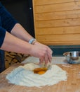 Kneading flour and eggs