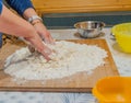 Kneading flour and eggs