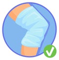 Knee bandage infographics. Leg joint injury pain
