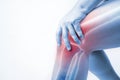Knee injury in humans .knee pain,joint pains people medical, mono tone highlight at knee Royalty Free Stock Photo