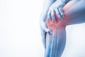 Knee injury in humans . knee pain, joint pains people medical, mono tone highlight at knee