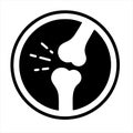 Knee-joint. Pictogram of the human knee. Silhouette of medicine icons. Bone vector flat icon.