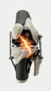 Knee joint prosthesis with glowing fracture visualization and metallic components Royalty Free Stock Photo