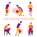 Knee osteoarthritis icons set