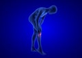 Knee Pain. Blue Human Anatomy Body 3D render on blue background