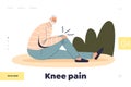 Knee pain concept of landing page with senior man suffer from ache in leg