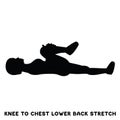 Knee to chest lower back stretch. Sport exersice. Silhouettes of woman doing exercise. Workout, training