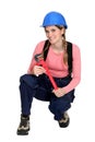 A kneeled female worker. Royalty Free Stock Photo