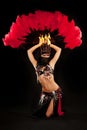 Kneeling Belly Dancer with Feather Fan