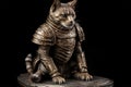 Kneeling in a commanding and powerful pose, the cat knight is depicted