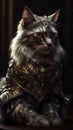 kneeling mainecoon knight split screen portrait generative AI