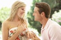 Kneeling Young Man Proposing To Woman Royalty Free Stock Photo