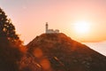 Knidos Lighthouse on the top of mountain above sea sunset landscape travel in Turkey Royalty Free Stock Photo