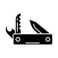 Knife army multipurpose - swiss folding knife icon, vector illustration, black sign on isolated background