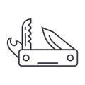 Knife army, multipurpose tool,swiss folding knife vector line icon, sign, illustration on background, editable strokes