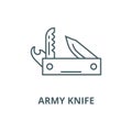 Knife army, multipurpose tool,swiss vector line icon, linear concept, outline sign, symbol