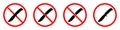 Knife ban sign. No Knife sign. Prohibition signs set. Dangerous weapon