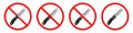 Knife ban sign. No Knife sign. Prohibition signs set. Dangerous weapon