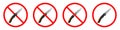 Knife ban sign. No Knife sign. Prohibition signs set. Dangerous weapon