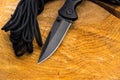 The knife blade is black. Edge of sharp knife. Royalty Free Stock Photo
