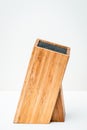 Knife block bamboo isolated single one no knives on it Royalty Free Stock Photo