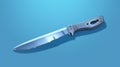 Realistic Rendered Knife On Blue Background With Detailed Design