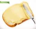 Knife and butter on bread. 3d vector icon