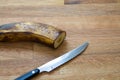 Knife and cut speckled banana