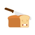 Knife cuts bread and cries. It hurts loaf of bread and piece