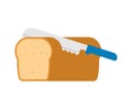 Knife cuts bread. Loaf of Bread and piece