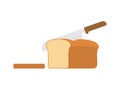 Knife cuts bread. Loaf of Bread and piece