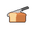 Knife cuts bread pixel art. 8 bit Loaf of Bread and piece. pixelated Vector illustration