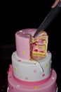 Knife cutting birthday decorative cake