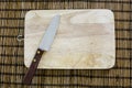 Knife and cutting board used in Japanese cuisine, in real life Royalty Free Stock Photo