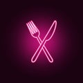 Knife and folk neon icon. Elements of fast food set. Simple icon for websites, web design, mobile app, info graphics