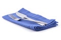 Knife and fork on blue napkin