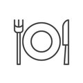 Knife, fork, dish line icon, outline vector sign, linear style pictogram isolated on white.